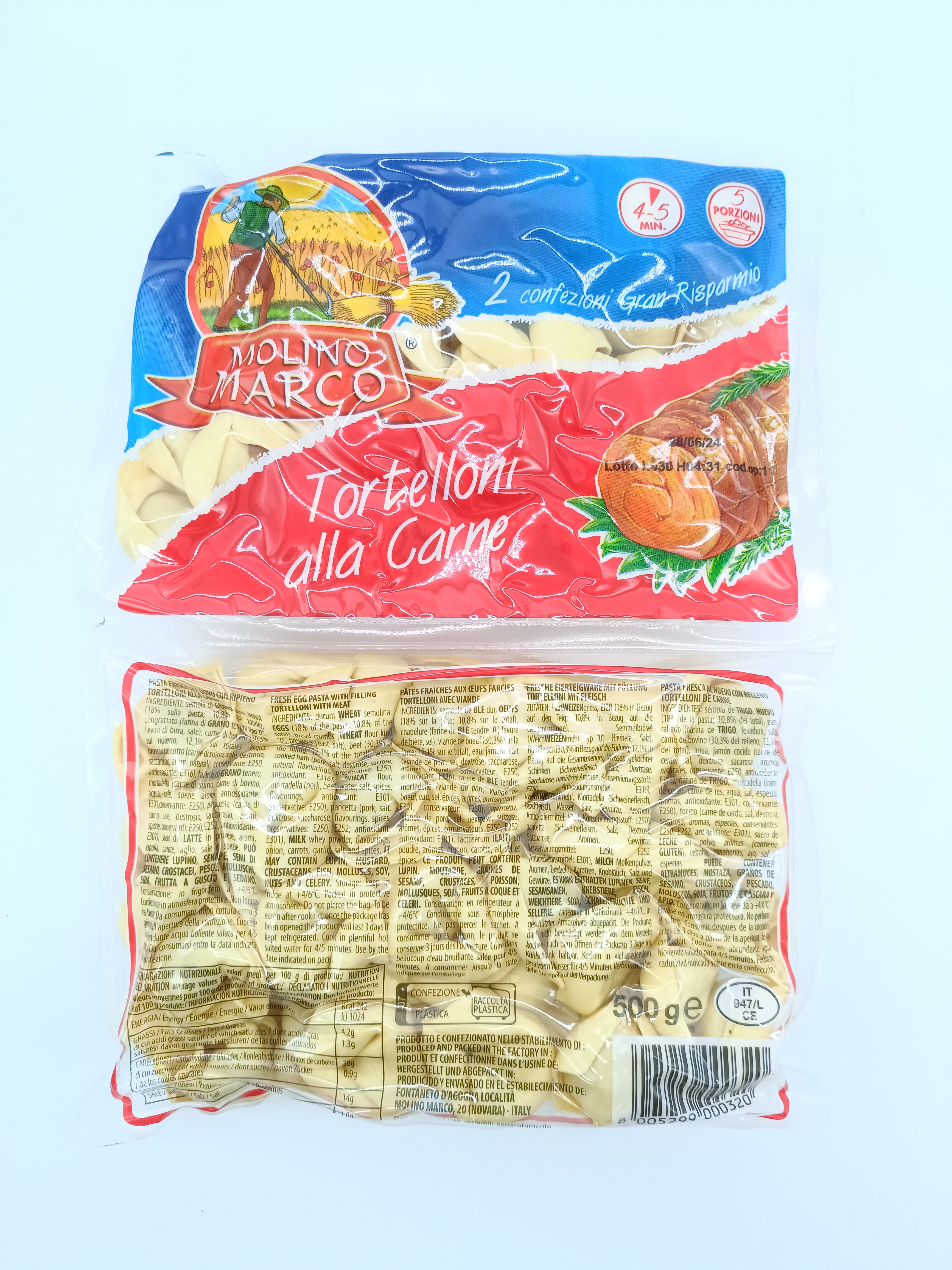 Pâtes fraîches Tortelloni à la viande Molino Marco