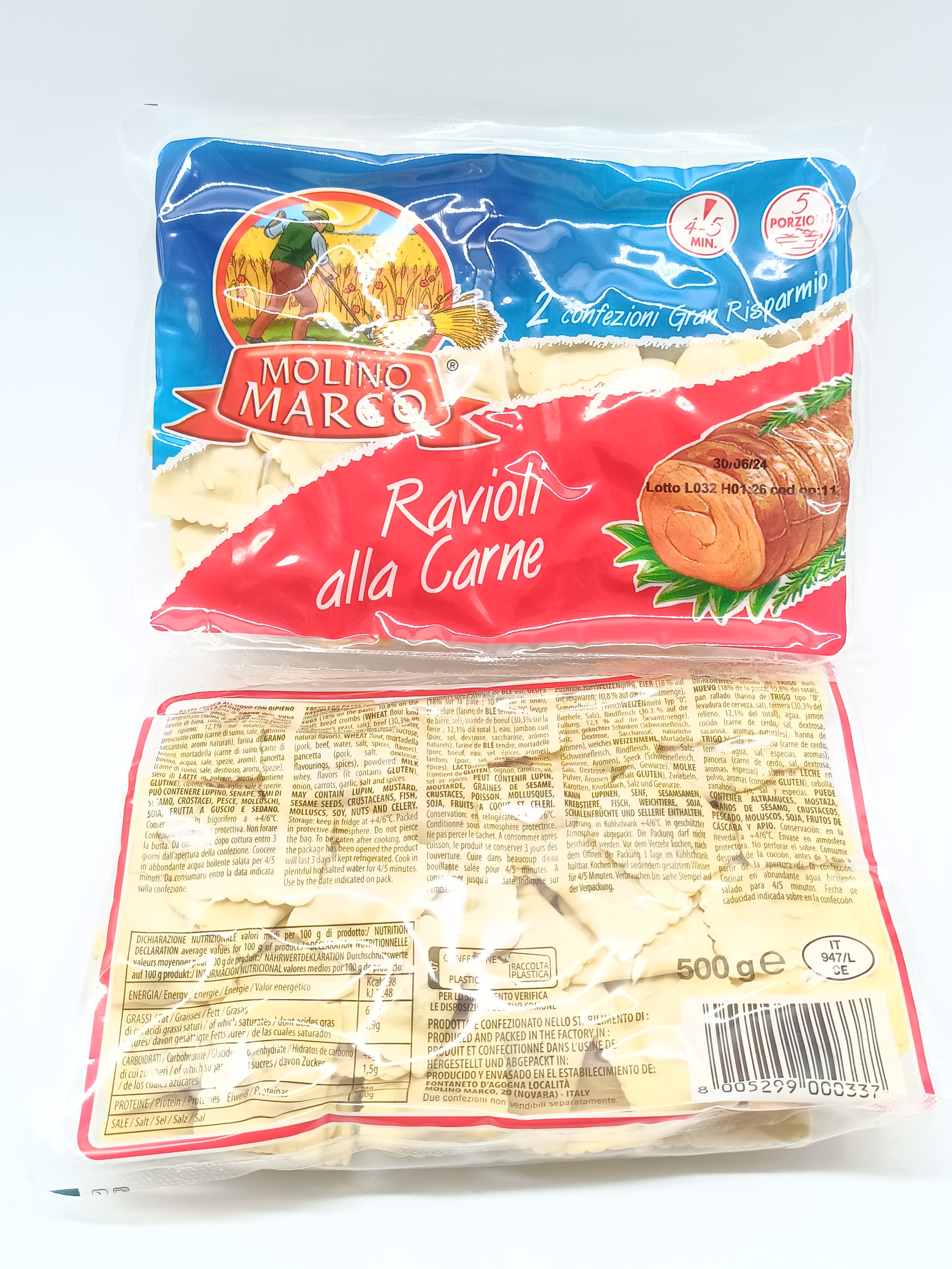 Pâtes fraîches Ravioli à la viande Molino Marco