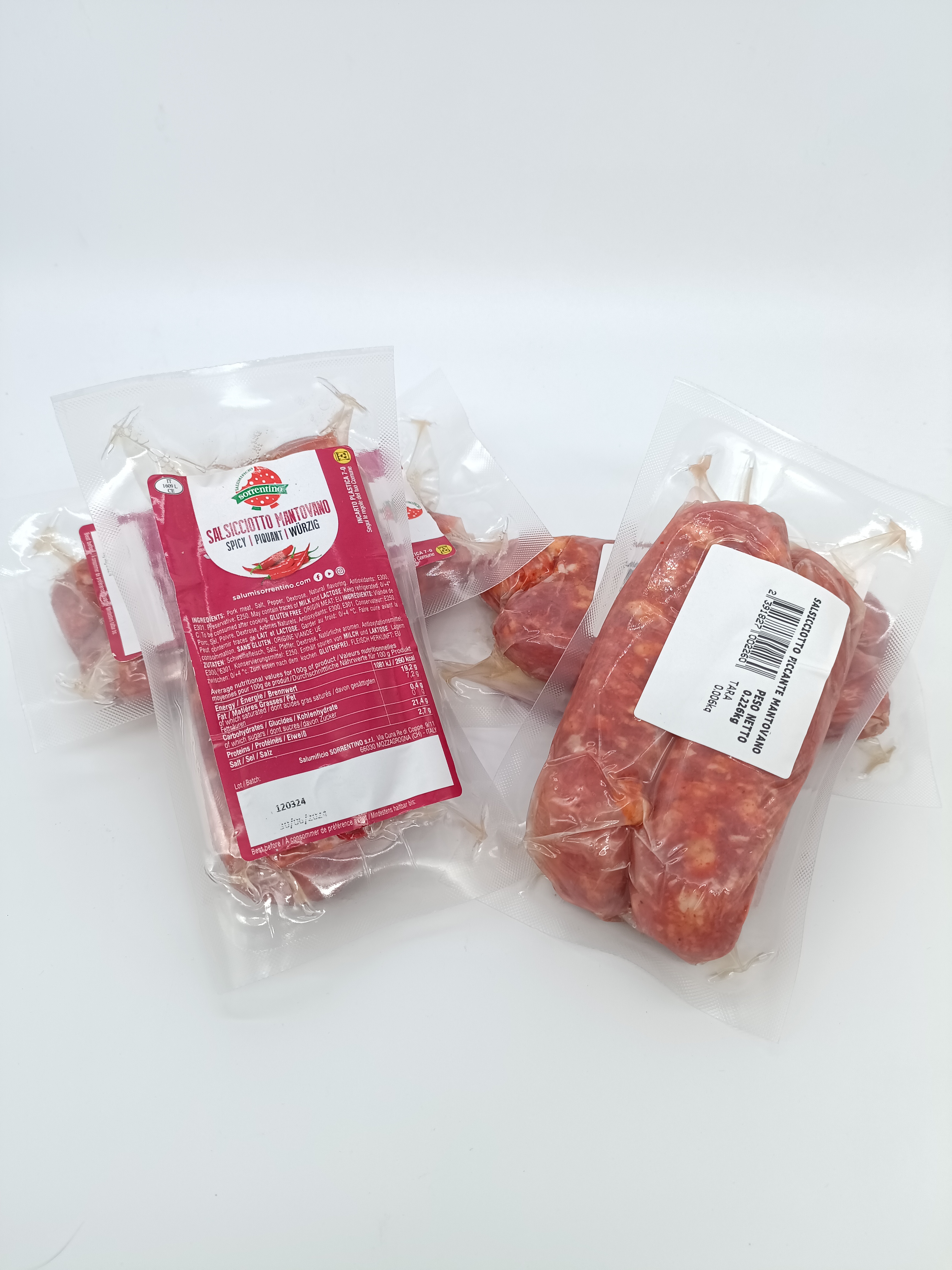 Charcuteries fines Italiennes Saucisse fraîche Montovano piquante Sorrentino